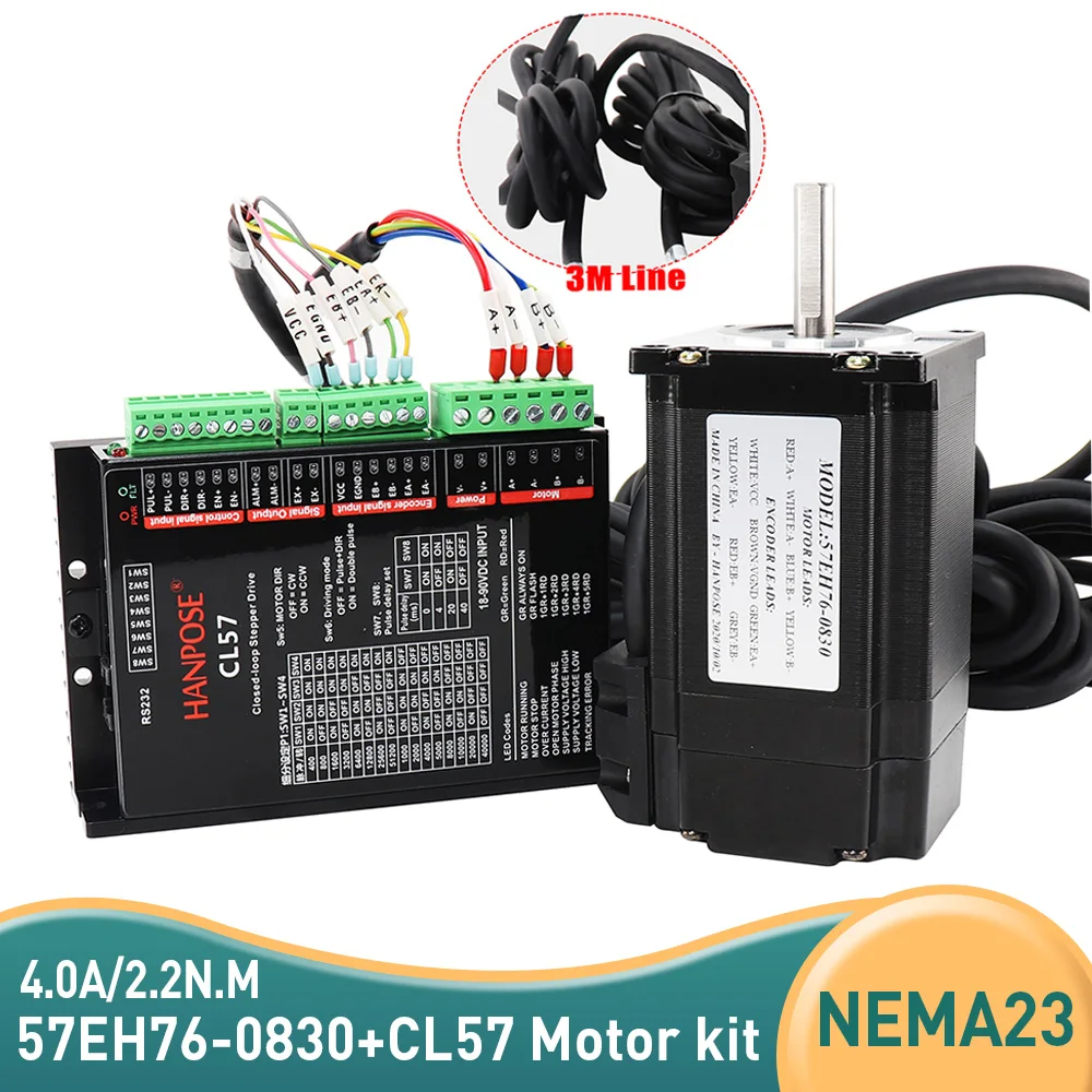 

Free Shipping 57CME22 DC-18-90V Servo Driver 57EH76-0830+CL57 drive sets 4.0A 2.2N.m NEMA23 Closed Loop motor for CNC milling