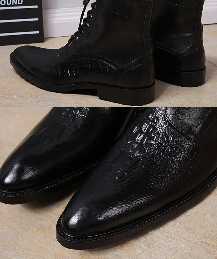 Frühling und Herbst Spitze High-Heel-Stiefel für Herren Großbritannien Oberschichtleder Schnürstiefel mit Nieten Serpentinen Show Office Herrenschuhe – Detail 23