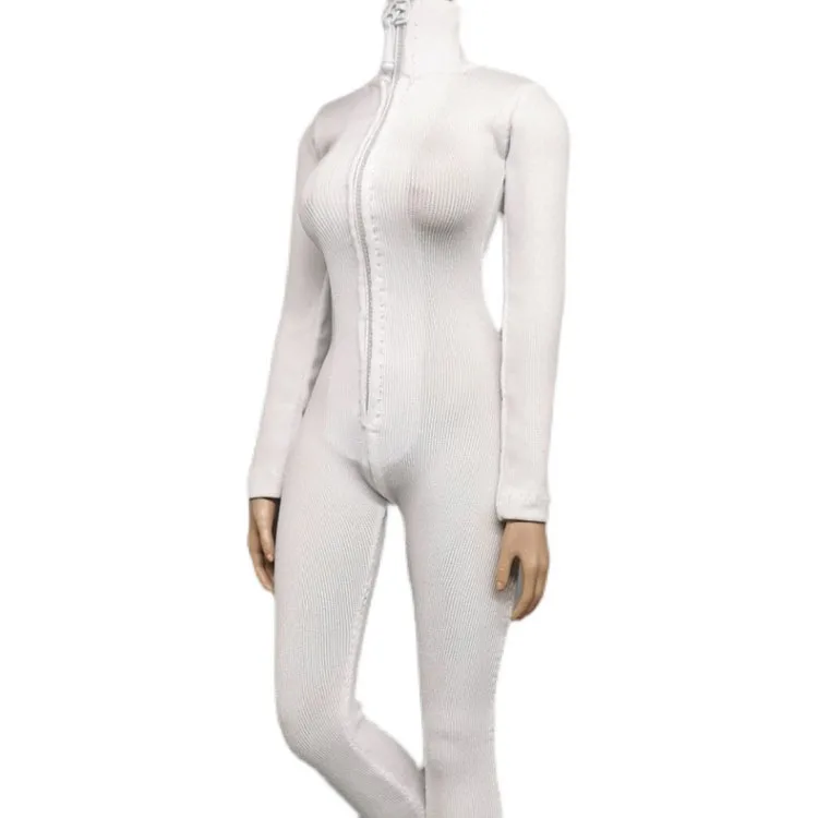 1/6 Women Soldier Bodysuit Stretch Tight Front Zipper Open Jumpsuit Stretch Body Stocking Fit 12