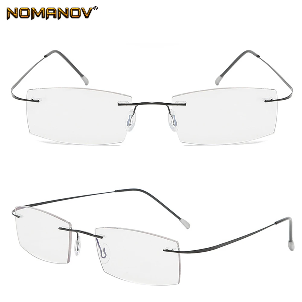 Titanium Frame Ultra Light Memory Super Stretch Temple Anti-blu Light Rimless Reading Glasses 0.75 1 1.5 1.75 2 2.25 To 4