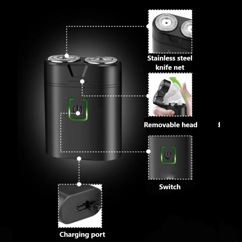 KEMEI KM-W301 Mini Pocket Electric Shavers Waterproof Wet Dry Shaving 2 Head Blade USB Rechargeable Beard Shaver Razor For Men