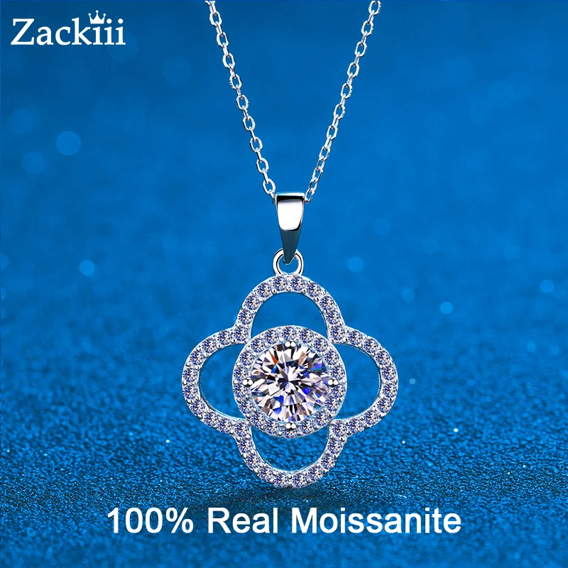 100% Real Moissanite Necklaces for Women 14K Gold Plated Sterling Silver Flower Pendant Necklace Christmas Birthday Wedding Gift