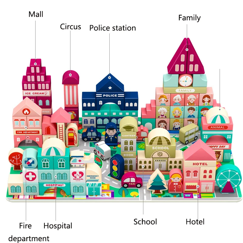 Stadsverkeer Bouwstenen Assembleren Jongens En Meisjes Vroege Onderwijs Kinderen Building Houten Bouwstenen Kinderen Speelgoed