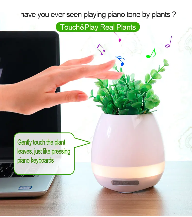 Smart Music Flowerpot Touch Control Creative Gift Piano Music Flowerpot Bluetooth Speaker Mini Sound Voice Box Garden Pot