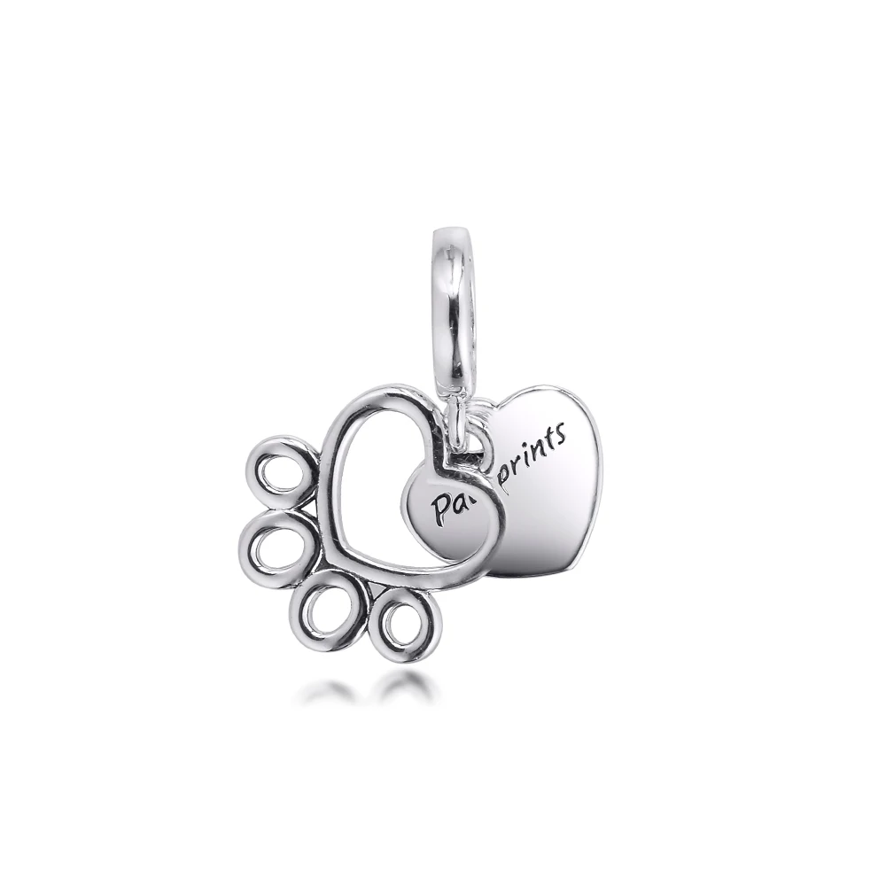 Prata 925 Original Hearts Paw Print Dangle Charm  925 Sterling Silver Charms 2022 Bracelets Sparkling Beads for Jewelry Making