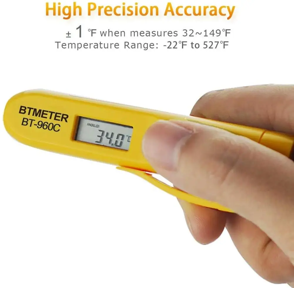 BTMETER BT-960C Mini Digital Infrared Thermometer Temperature Pen with Pocket Clip Instan for Kitchen BBQ Candy Frying