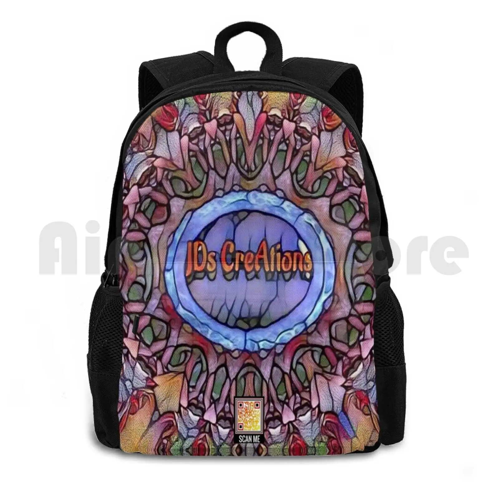 Colorful Stained Glass Geometry Kaleidoscope Pattern Outdoor Hiking Backpack Waterproof Camping Travel Psychedelic Sacred