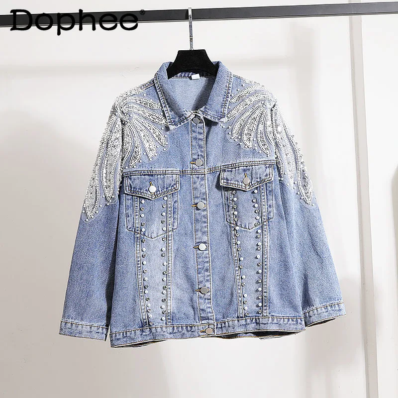 Veste en Jean Brodée de Diamants pour Femme, StreetWear, Nouvelle Mode, Automne 2021