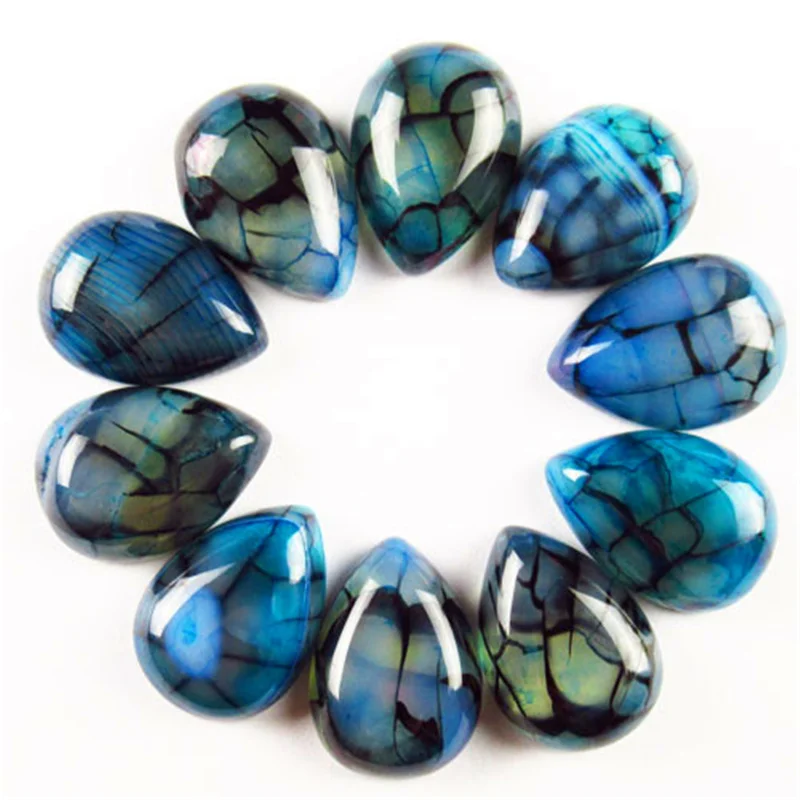 10Pcs/Lot Charm Blue Black  Dragon Veins Agate Stone Oval CAB CABOCHON Teardrop Bead 13*18mm For DIY Jewelry Clothes Accessories