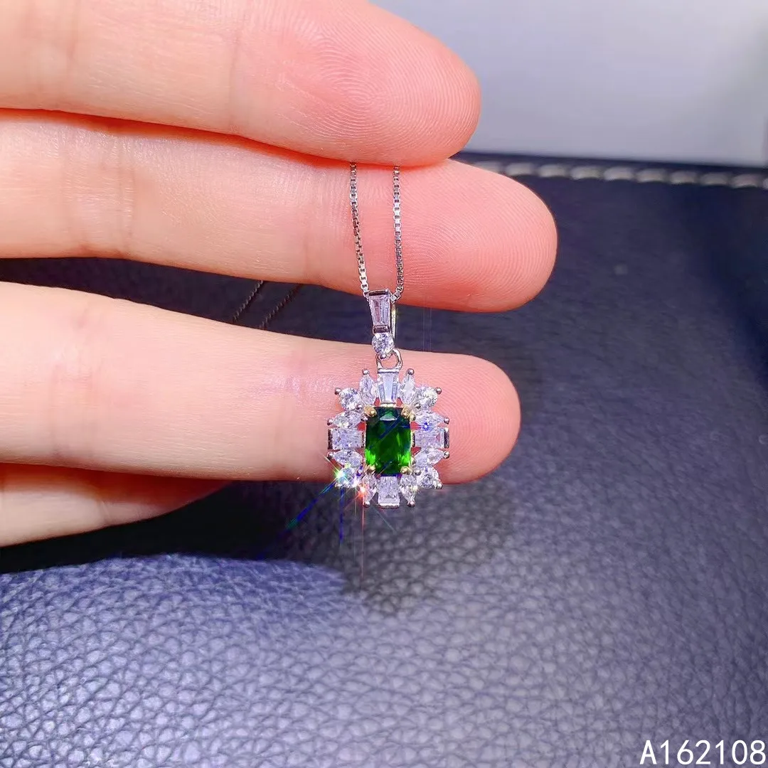 

Fine Jewelry 925 Sterling Silver Inlay With Natural Gemstone Women's Luxury Vintage Diopside Pendant Necklace Support Detection