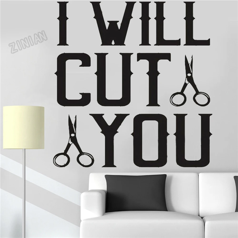 Lage Wall Stickers Quotes I Will Cut You For Beauty Salon Hair Sign Wall Decals Decor Barber Shop Nodic Home Decoration Y136