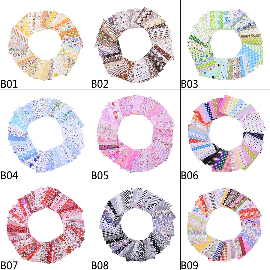 50Pcs 10x10cm Mixed Style Square Patchwork Cotton Fabric Cloth Needlework DIY Handmade Sewing Floral Print Fabrics