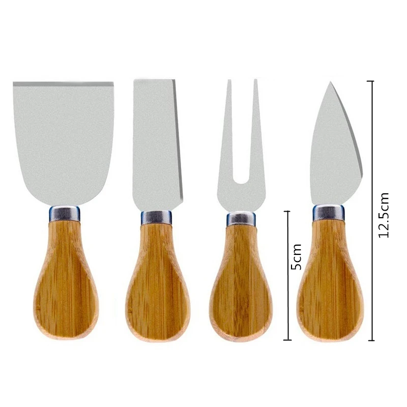 4pcs/set Wood Handle Knife Sets Bamboo Cheese Cutter Slicer Kitchen Cheedse Stainless Steel Knife Kitchen Cooking Accessories