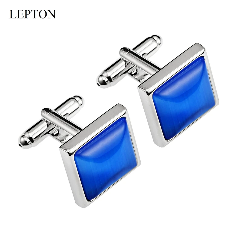 High Quality Blue Opals Stone Cufflinks for Mens Shirt Cuffs Cufflink Lepton Fashion Square Stone Cuff links Relojes gemelos