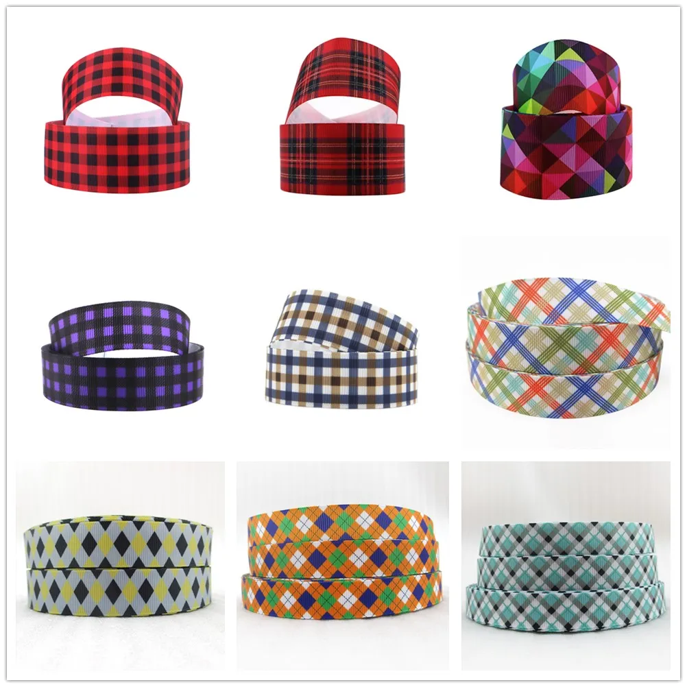 5 Yards Multi Sized Plaid Theme Grosgrain Ribbon Christmas Grid Printed Ribbon For Gift Wrapping Decoration DIY Hair Bows