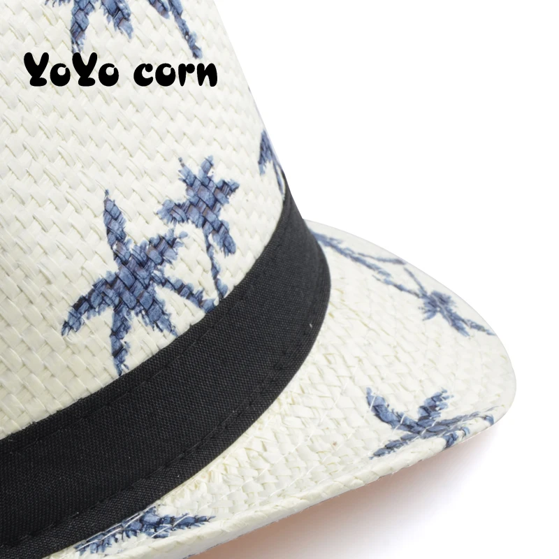 YOYOCORN Hot Sale Summer Straw Sun Hat Kids Beach Sun Hat Trilby Panama Hat Handwork For Boy Girl Children 4 colour