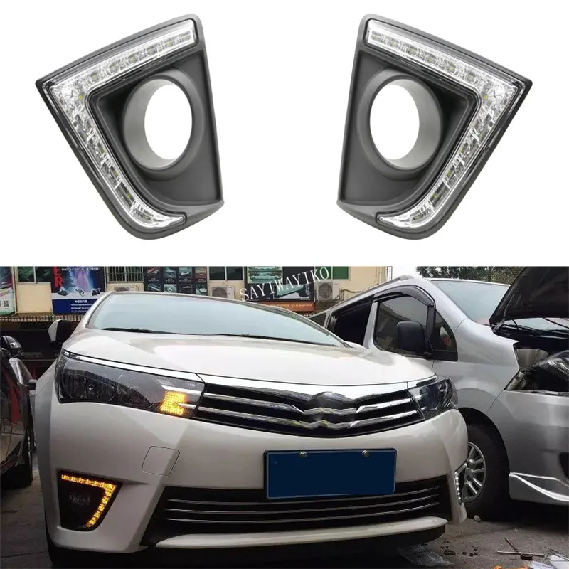 

Turn Signal and dimmer style Relay 12V car LED DRL Daytime Running Lights with fog lamp hole for Toyota corolla 2014 2015 2016