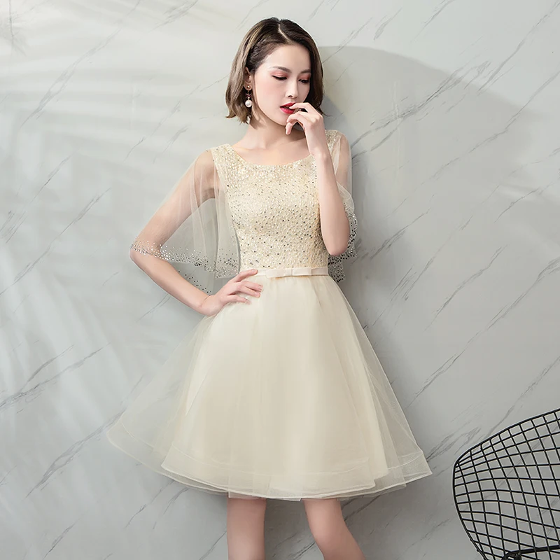 Perapective Flare Sleeve Lace Qipao Flower Appliques Sequins Cheongsam Champagne Pleated Prom Party Dress Gown Zipper Vestidos