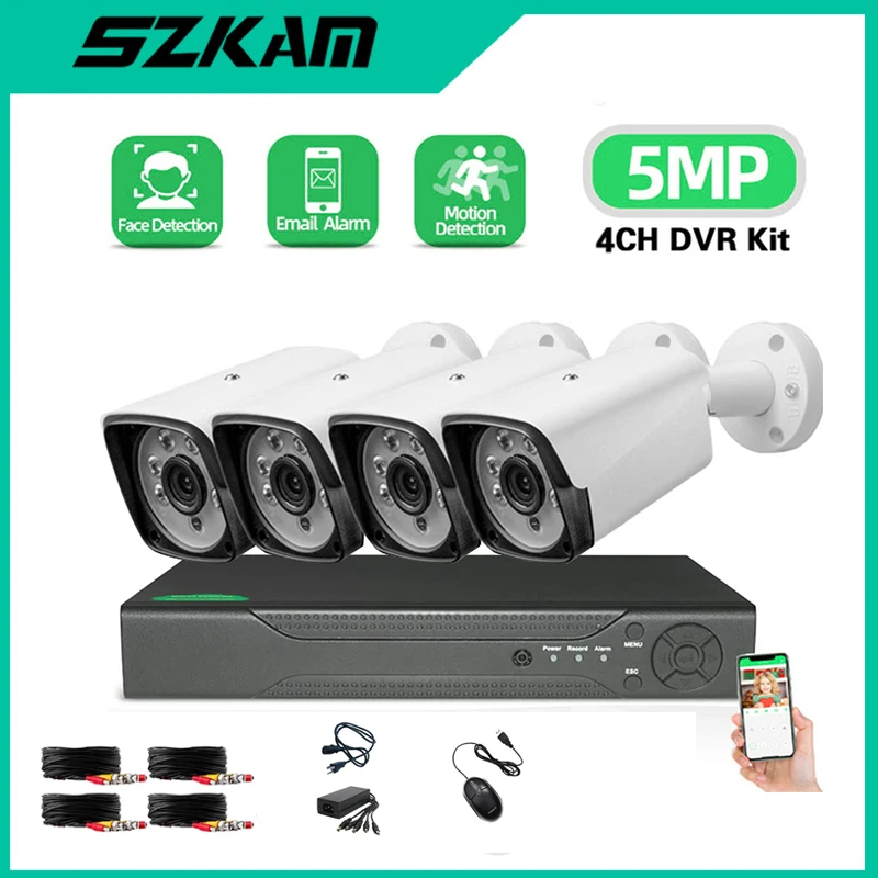 

IR Night Vision Color 5MP 4CH AHD DVR Kit CCTV Camera System Full Set HD TVI CVI 5.0MP Video Surveillance Outdoor Security Alarm