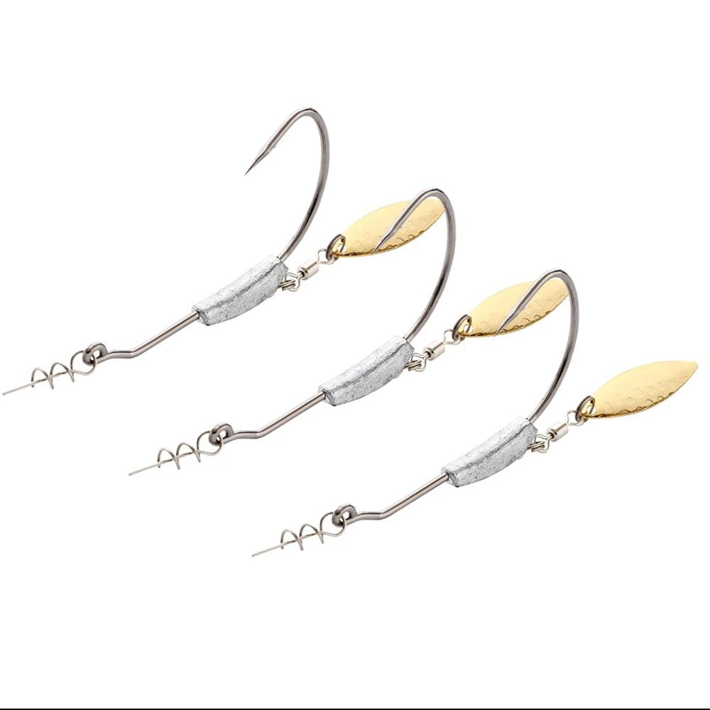 

ATUENO 4pcs Offset Fishing Hooks Weighted Crank Hook With Spoon Sequins Fishing Hook Fish Hooks Fit for Texas Rigs Fishing