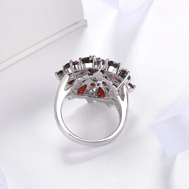 HuiSept Classic Women Ring 925 Silver Jewelry with Ruby Gemstone Flower Shape Finger Rings for Wedding Party Gifts Accessories