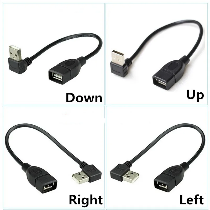 

10cm 20cm 40cm 90 Degree Up & Down & Left & Right Angled USB 2.0 A Male to USB Female Extension Adapter Black cable