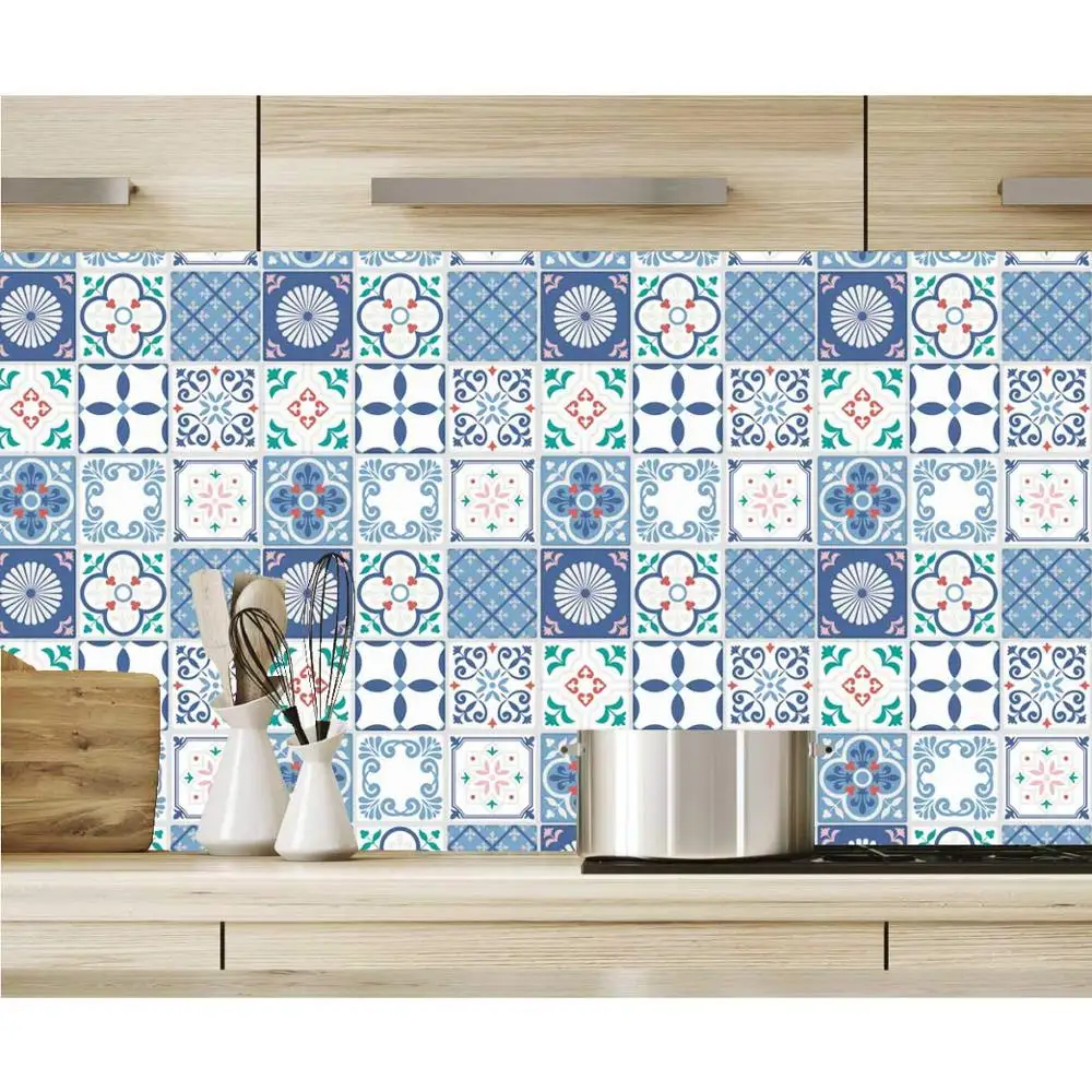 5-Sheet Peel and Stick Wall Tile,30 * 30cm EVA Talavera Mexican Wall Covering (Thicker Design), Blue