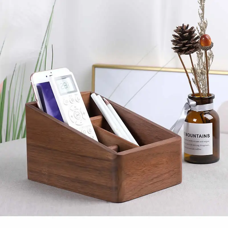 

Black Walnut Wooden Living Room Desktop Storage Box Remote Control Mobile Phone Key Organize