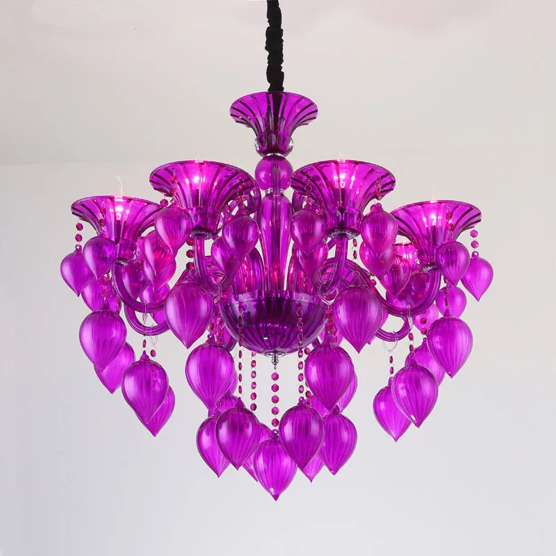 6 Heads/8 Heads Purple/Red/Blue Peach Crystal Lamp Dining Room Princess Girl Bedroom Living Room Hotel Chandelier Lamps