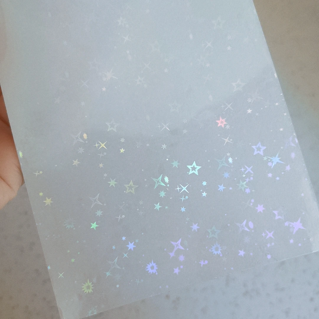 Holographic Small Five Stars Foil Adhesive Tape Back Laminating On Paper Plastic 10 Sheets 8.4\