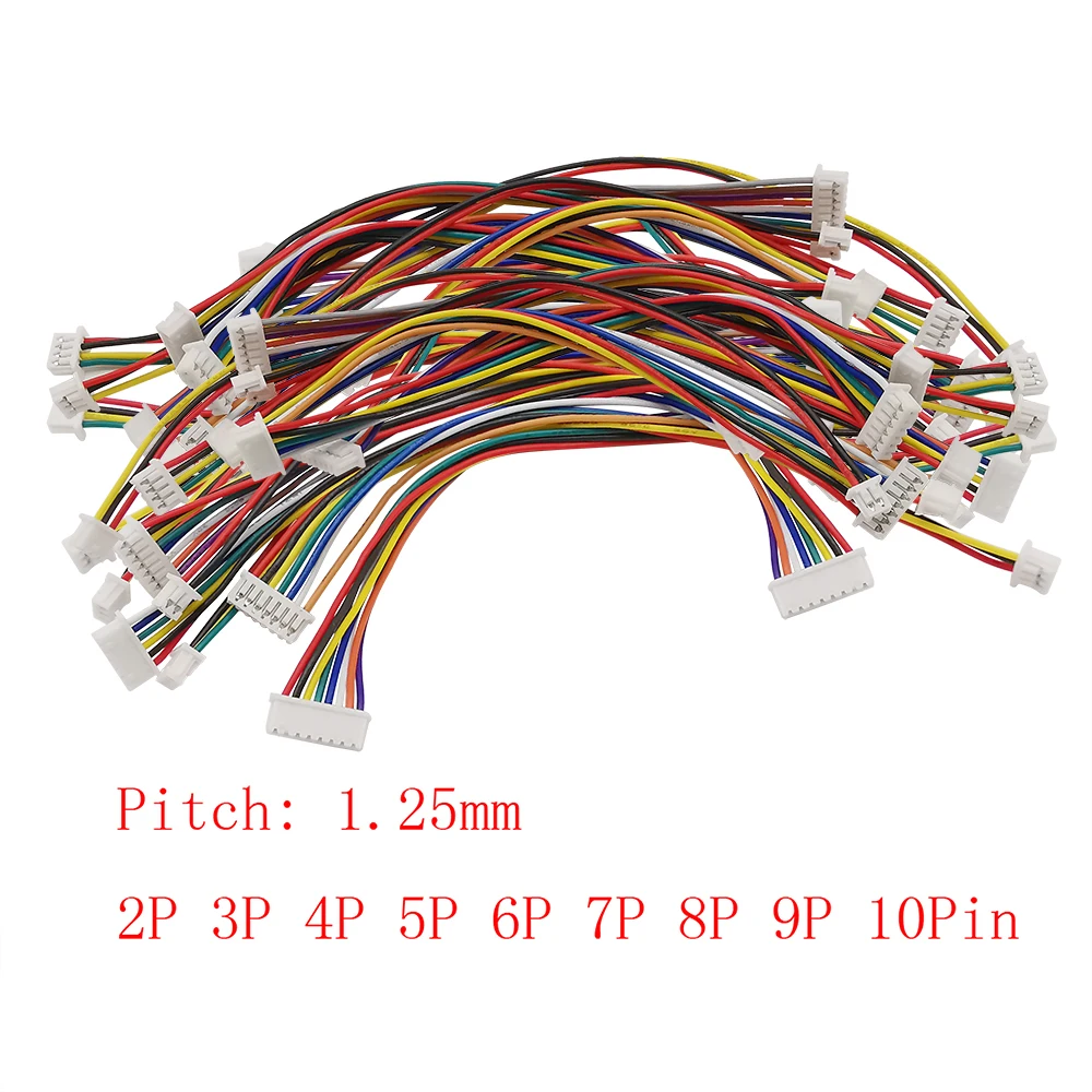 10Pcs JST 1.25mm 1.25 Female Wire Cable Connectors Double Head JST 1.25 Electronic Wire Connector Lenght 10CM 15CM 20CM 30CM