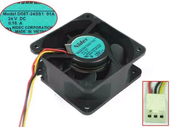 

Nidec D06T-24SS1 03A DC 24V 0.18A 3-Wire 60X60X25mm Server Cooling Fan