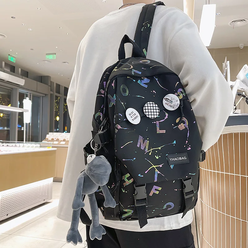 Nieuwe Mode Vrouwen Graffiti College Tas Cool Mannelijke Dames Rugzak Meisje Jongen Laptop Student Tas Trendy Vrouwelijke Rugzak Nylon