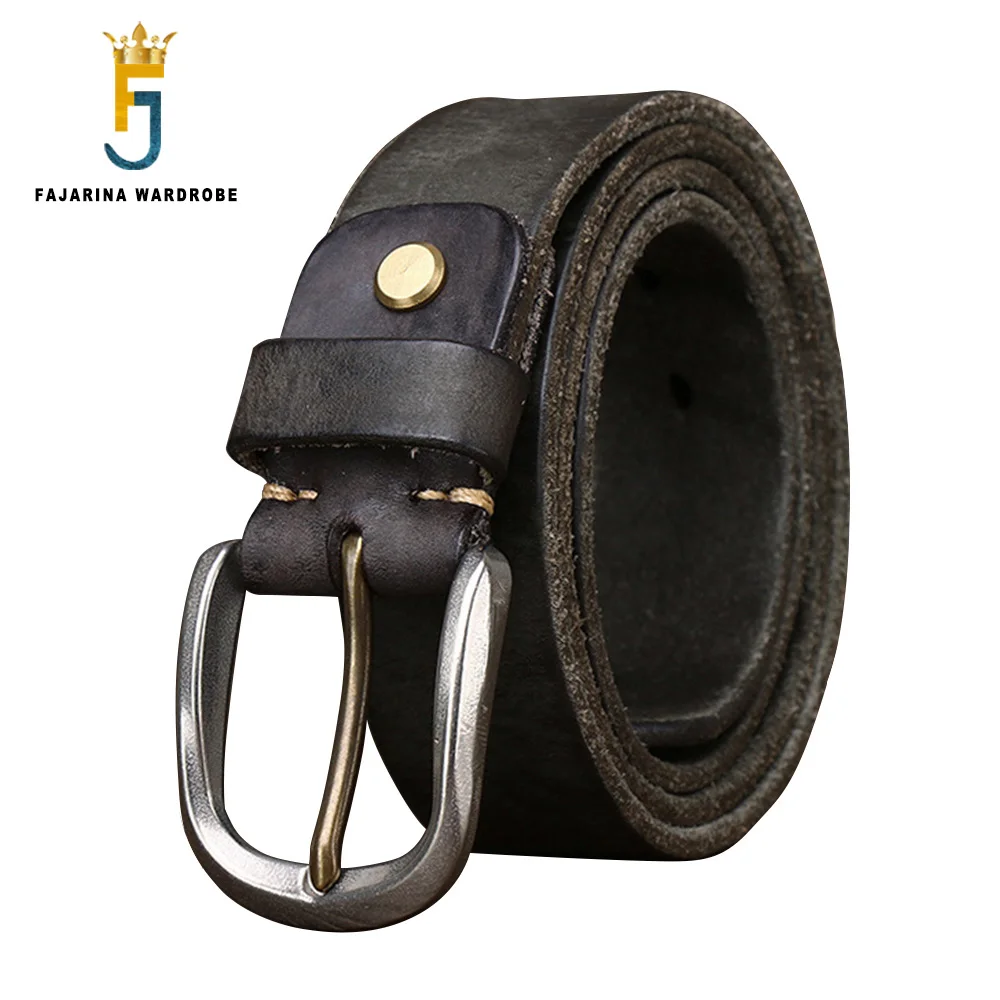 FAJARINA Retro Personality Men's Stainless Steel Metal Mens Solid Cowhide Jeans Belt Leather Casual Belts 3.8cm Wide N17FJ1140