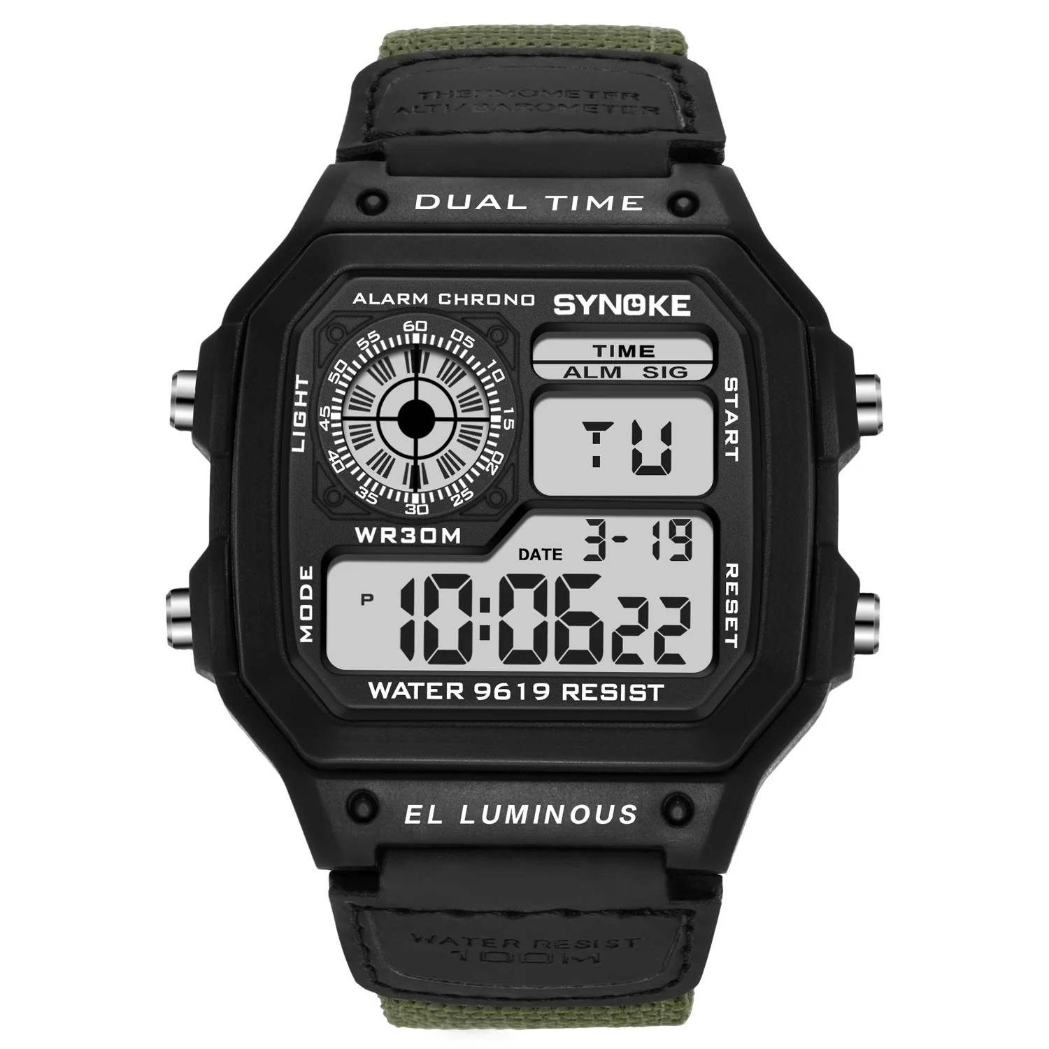 Montre pour homme, marque SYNOKE, étanche aux chocs, numérique, bracelet en Nylon, montres de sport électroniques, relogio masculino