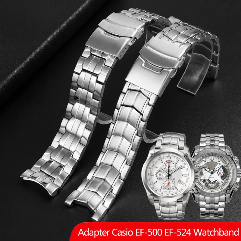 For Casio EF-550 Men\'s Stainless Steel Watchband EDIFICE Series 5051 EF-524D  Bracelet Waterproof Silicone Rubber Strap 22mm