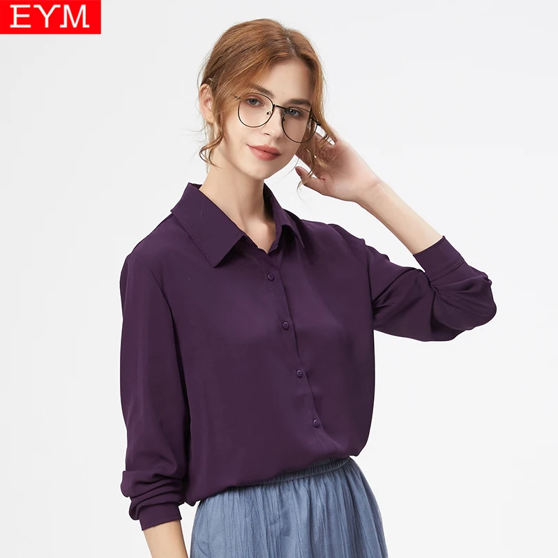 EYM Brand Simple Design Style Women Chiffon Shirts and Tops 2023 Autumn New Lady Casual Solid Long Sleeve White Blouse Clothes