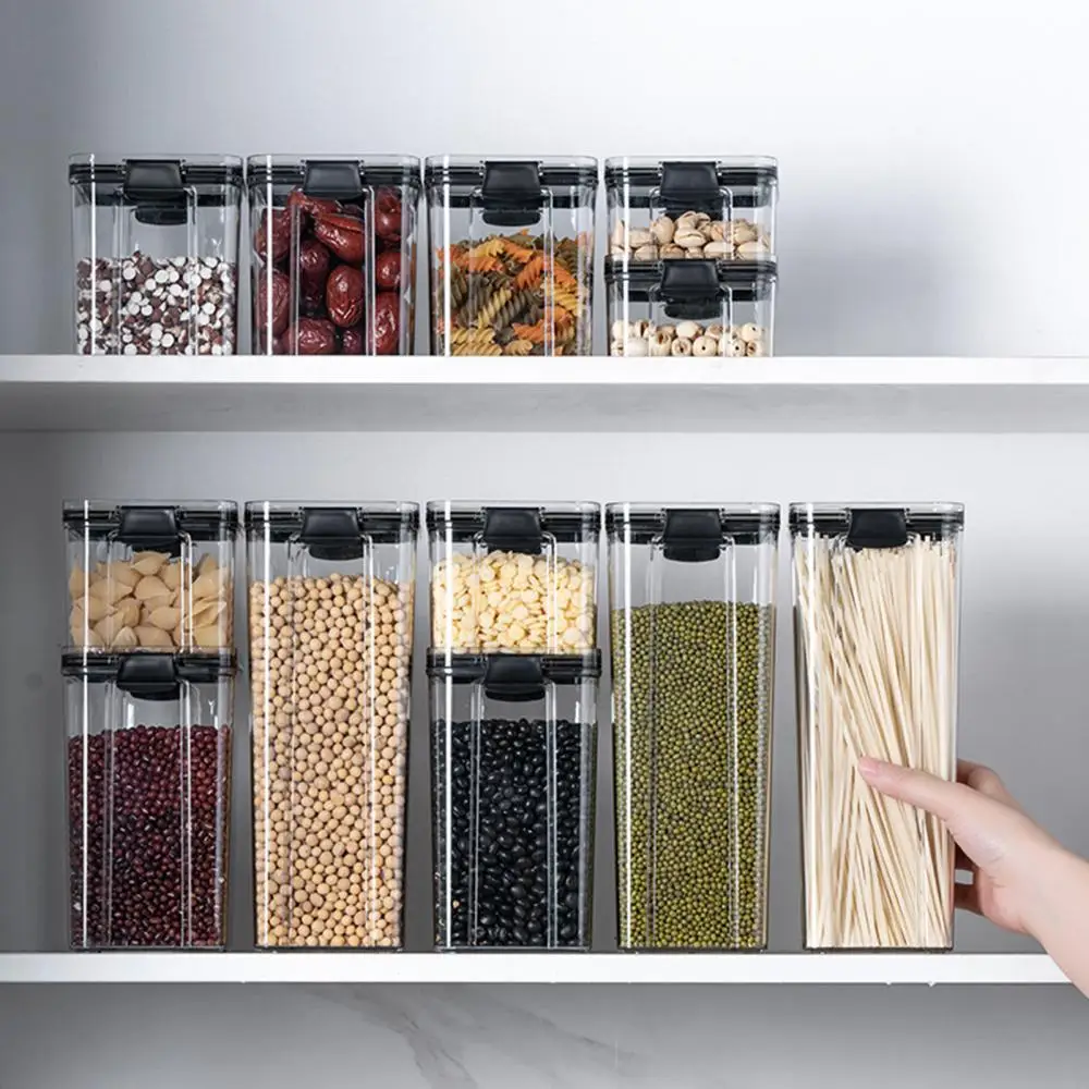 Caja de almacenamiento de alimentos transparente, contenedor a prueba de humedad, botella de grano, tarro, suministro de cocina