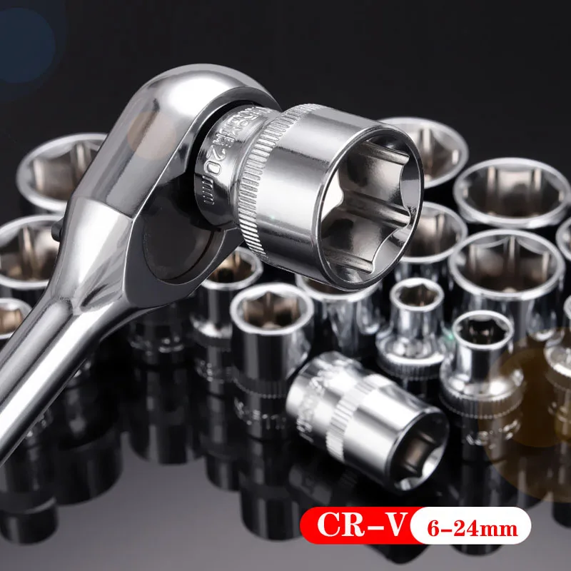 3/8 Inch Ổ 8-24Mm Cờ Lê Lục Giác Đầu CR-V 6 Điểm Răng Cờ Lê Bánh Răng Ổ Cắm Bộ Sửa Xe dụng Cụ Ổ Cắm Cho Đai Ốc Loại Bỏ Mới
