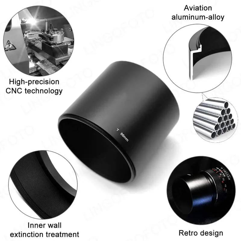 Telephoto Lens Metal Straight Lens Hood 58mm 62mm 67mm 72mm 77mm 82mm 86mm 95mm 105mm with Filter Front Thread length 78mm