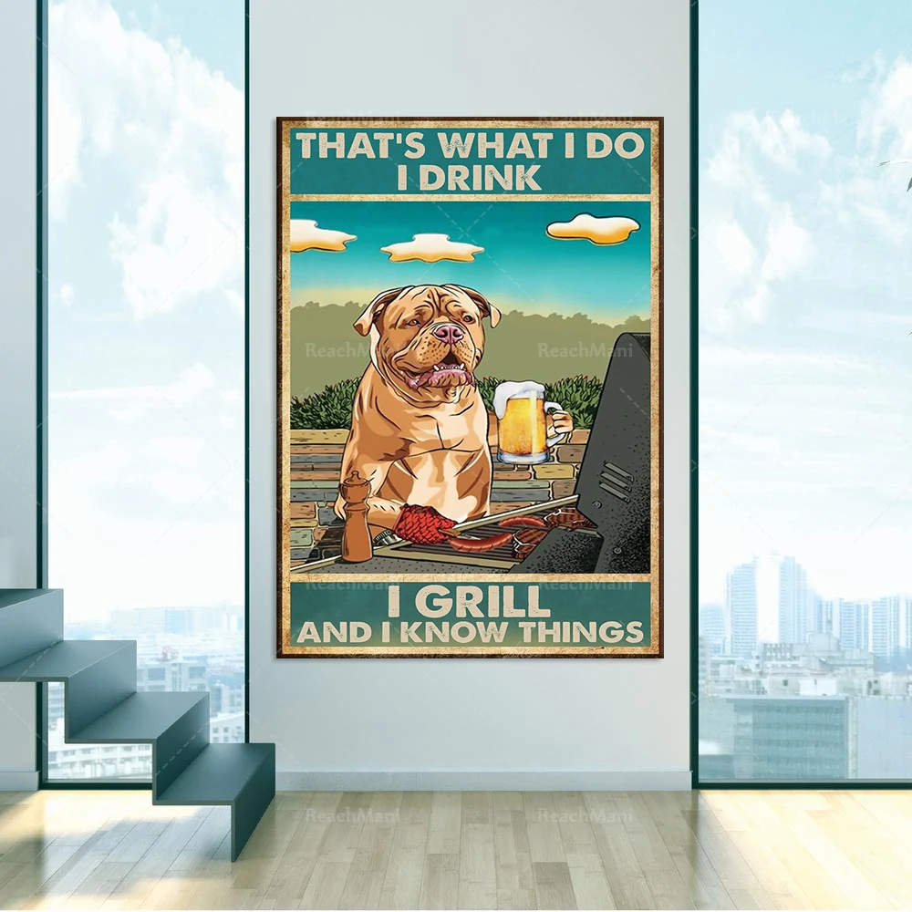 Bulldog This is what I do, I drink my barbecue, what I know posters, dogs drink beer, barbecue barbecues, living home decoration