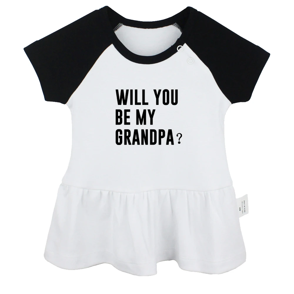 iDzn Summer NEW Will you be my GRANDPA Baby Girls Funny Short Sleeve Dress Infant Cute Pleated Dress Soft Cotton Dresses Clothes