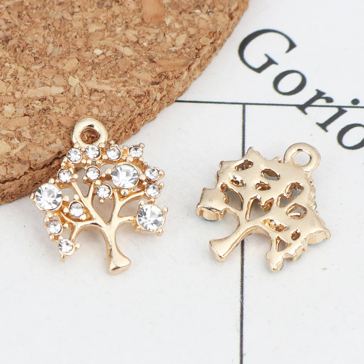 Fruit Tree Charms Zinc Based Alloy Rhinestone Charms Gold Color Blue16* 14mm For DIY Necklace Jewelry Handmade Making, 5 PCs
