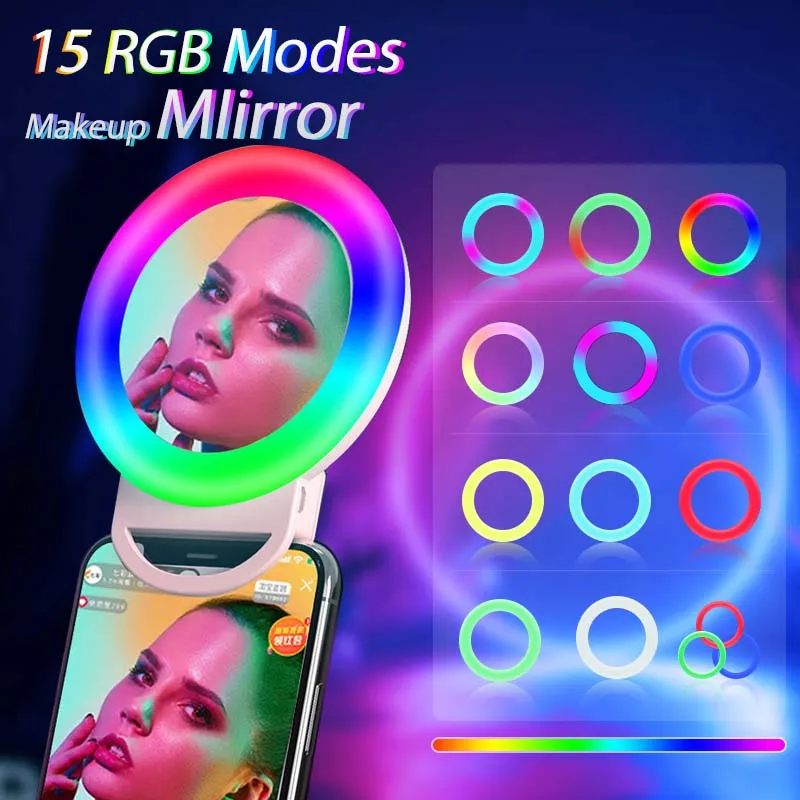 

RGB Portable Fill Light LED Mobile Phone Makeup Mirror Fill Light Colorful Flash Lamp Photography Live Broadcast Selfie Lights