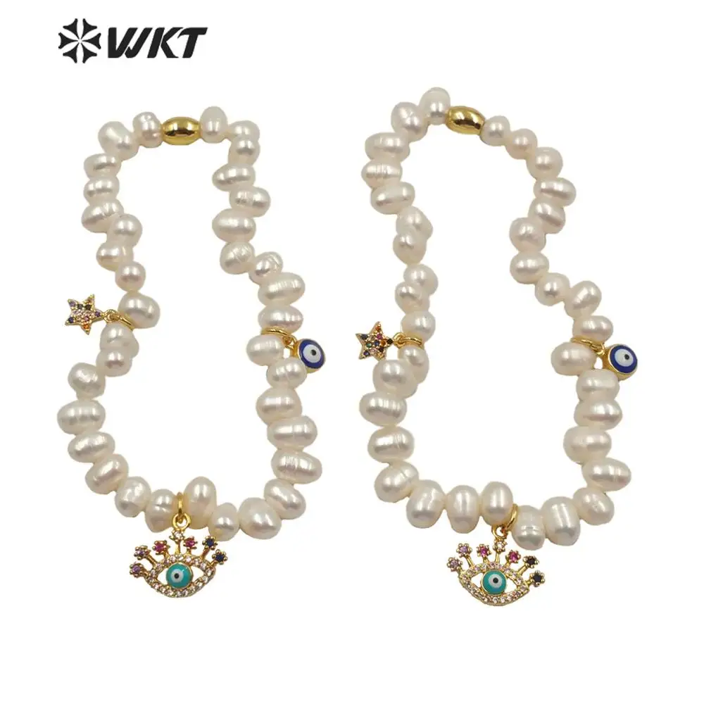 WT-MB116 amazing woman fashion bohe jewelry white pearl with CZ charm bracelet evil eye and star bracelet wholesale 10PCS/lot