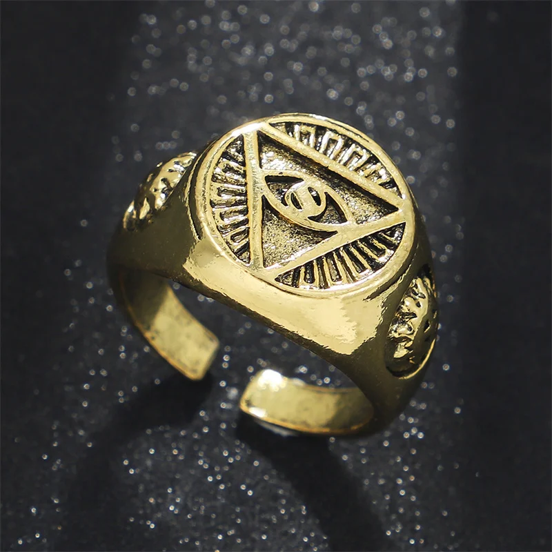 Vintage Egypt Illuminati All Seeing Eye Pyramid Eye Ring Punk Egyptian Triangle Opening Adjustable Pyramid Eye Symbol Cool Rings