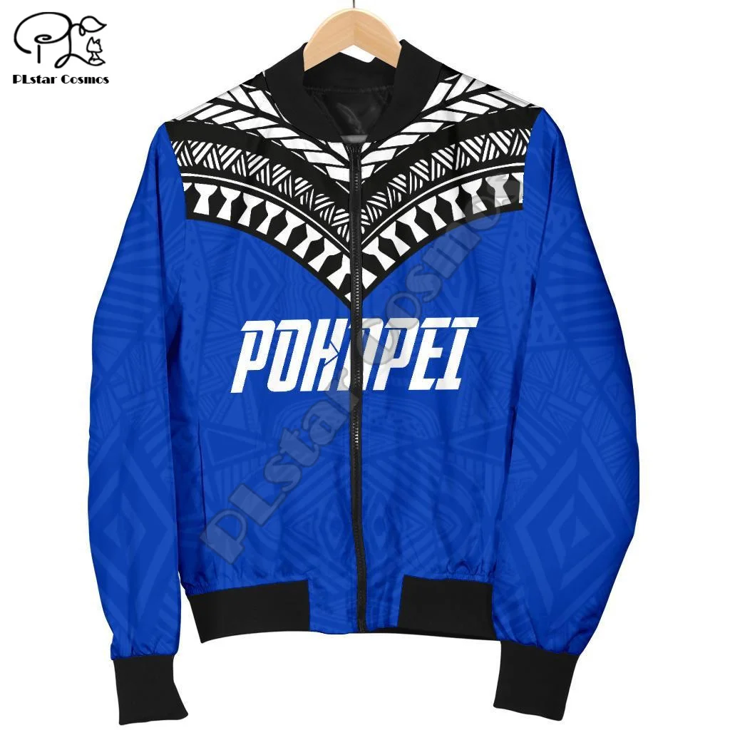 NewFashion Pohnpei Polynesian Island Country Flag Tribal Art Culture Retro 3DPrint Men/Women Funny Winter Coat Bomber Jacket A1