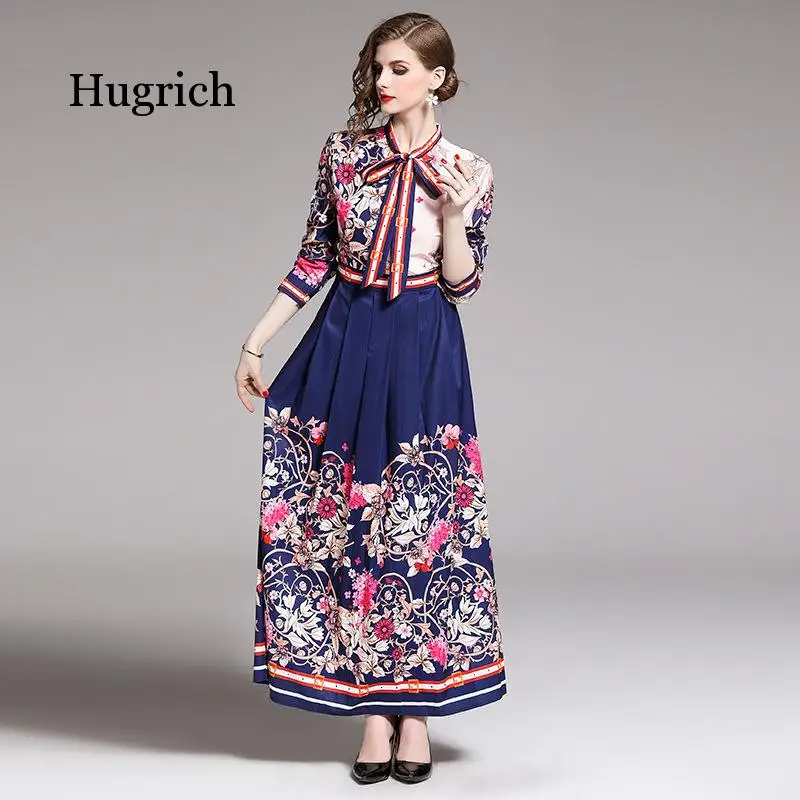 European Spring and Summer Women's New Holiday Style Printed Ribbon Collar Chiffon Dress