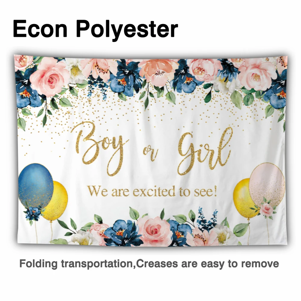 Funnytree Boy หรือ Girl เพศเปิดเผยพรรควันเกิดดอกไม้พื้นหลังฤดูใบไม้ผลิบอลลูนทอง Dots Baby Shower Photocall ฉากหลัง