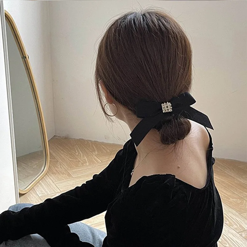 All-match Hepburn black ~ hairpin French Korean Dongdaemun hairpin headdress ins wild bow with diamond hair accessories